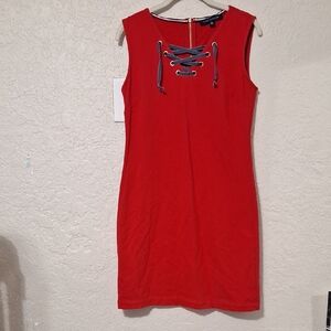 Tommy Hilfiger- Red Lace-Up Sleeveless Dress